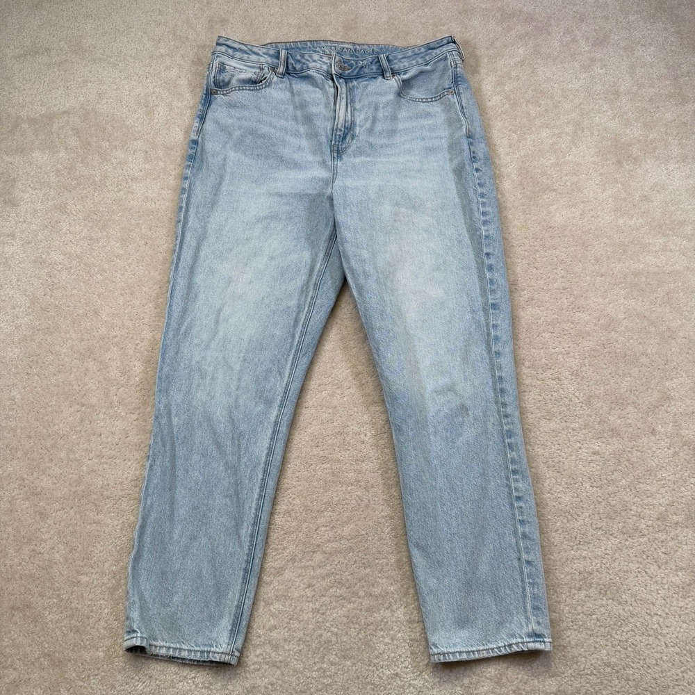 American Eagle Mom Jean Womens 14 Blue Strigid High Rise Light Wash Denim Boho
